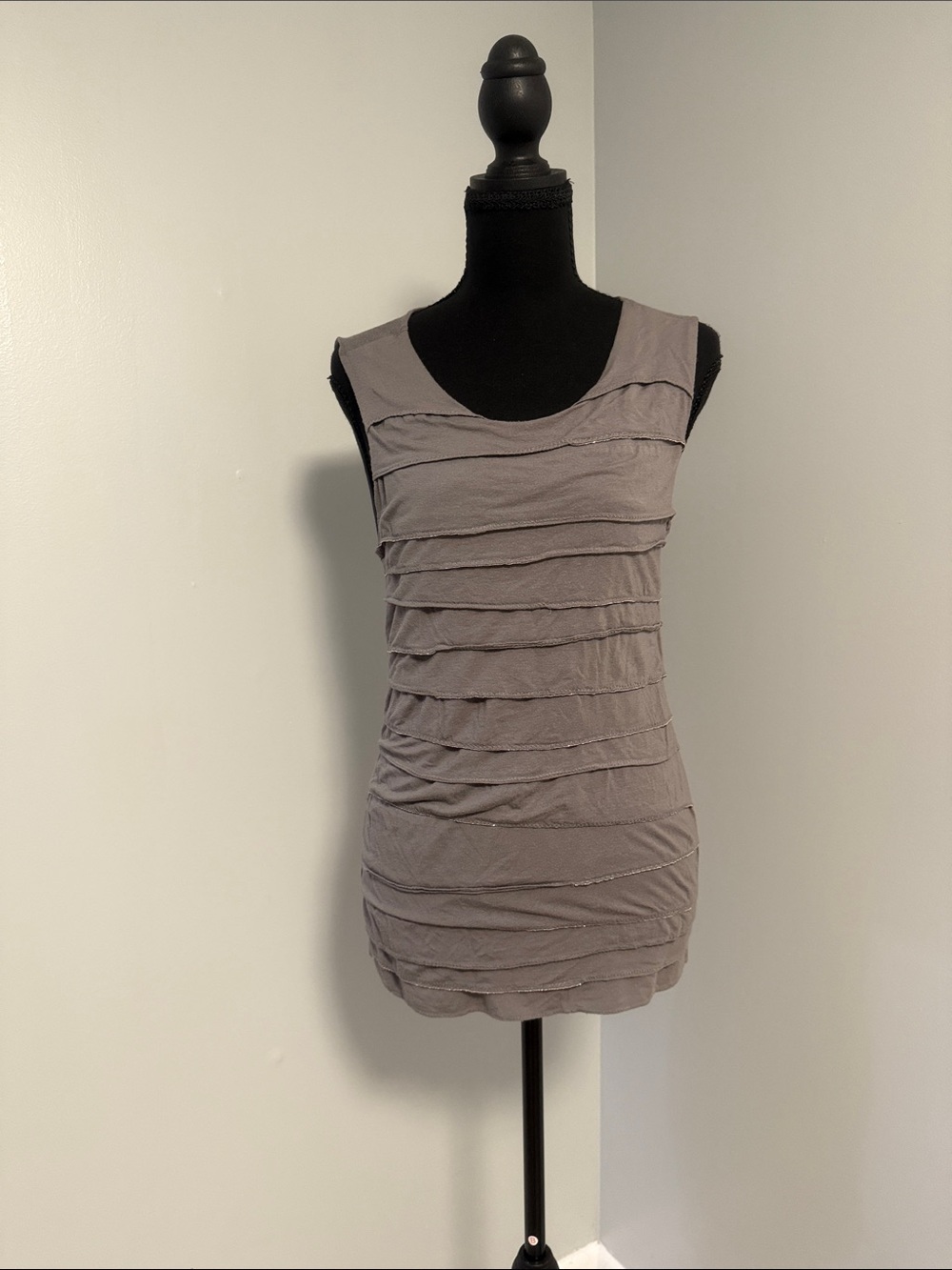 Ann Taylor Layered Ruffle Tank Top - Taupe Gray